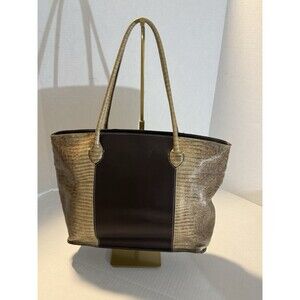 Furla Italian Leather Embossed Crocodile Tote Shoulder Bag Satchel Tan Brown